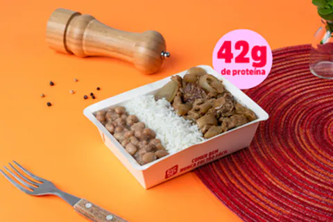 Filé mignon suíno acebolado, arroz e feijão 370g