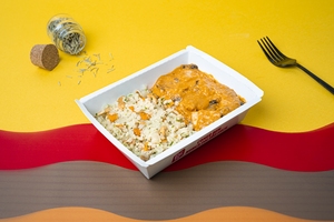 Estrogonofe de frango e arroz de couve-flor