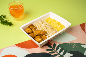 Frango grelhado, arroz integral e creme de milho 