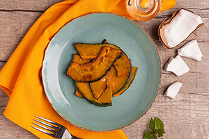 Lascas de abóbora com óleo de coco